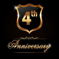 Fototapeta premium 4 year anniversary , 4th anniversary decorative golden emblem