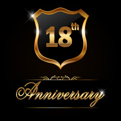 18 year anniversary , 18th anniversary decorative golden emblem