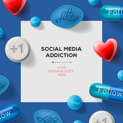 Social media addiction concept with pills headlines excuses