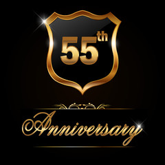 55 year anniversary, 55th anniversary decorative golden emblem