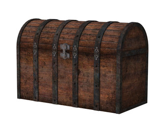 Antique wooden chest isolated on white background-backside
