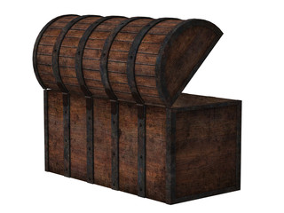 Antique wooden chest isolated on white background-backside