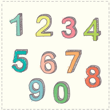 Set of hand drawn sketches numbers