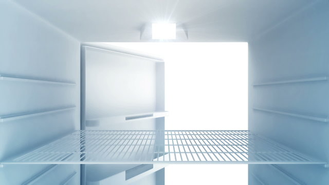 Inside view of an empty Modern Fridge with Blue Light