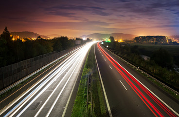 Fototapeta na wymiar Night traffic on highway