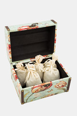Gift box with textile pouches