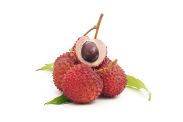 ripe lychee fruit on white background