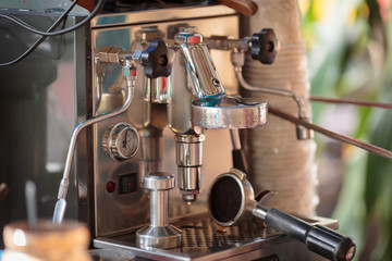 make coffee by Espresso amaricano Machine in coffee