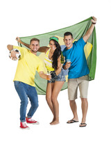 Fototapeta premium młoda atrakcyjna grupa kibiców Brazylii z flagą Brazylii