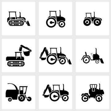 Vector icon set tractors and kombain