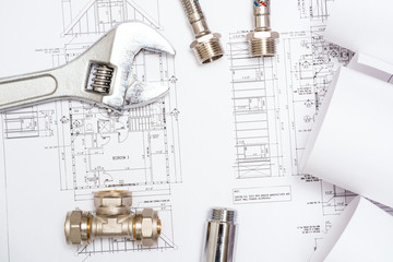 plumbing and drawings, construction still life