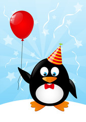 Funny penguin with red balloon