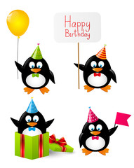 Set of funny Birthday penguins