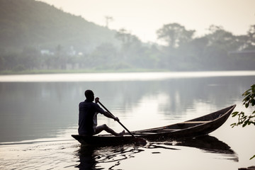 Fishermen on african lake