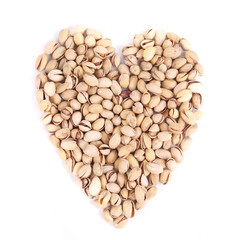 Heart shape of fresh pistachios.