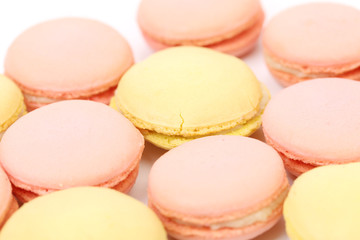 Close up of various macaron cakes. Macro.