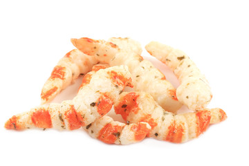 Bunch of cooked unshelled tiger shrimps.