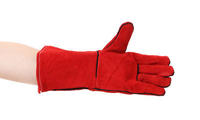 Heavy-duty red glove.