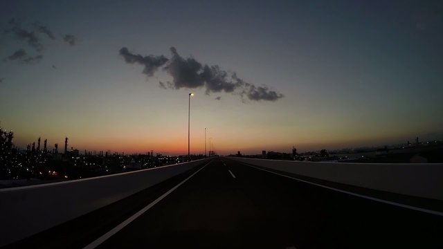 Sunset drive by Kawasaki industrial area