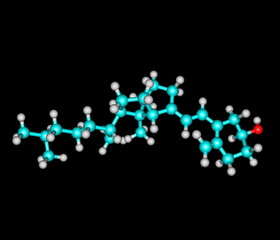 Cholecalciferol (D) molecular structure on black background
