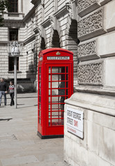 Red telephone box in the city of Westmunster, London