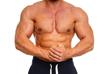 Fototapeta na wymiar Muscular body of man on isolated white background