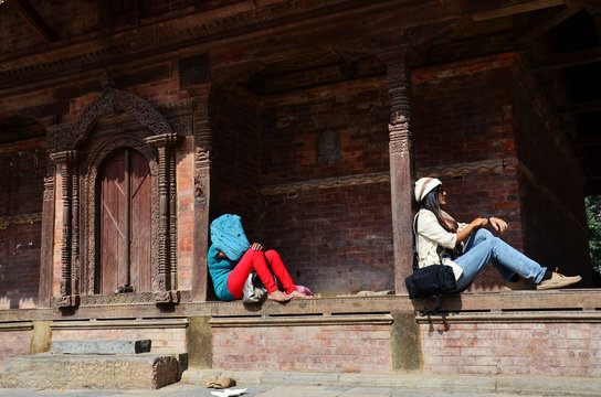 Thai Women and Nepali people in Basantapur Durbar Square