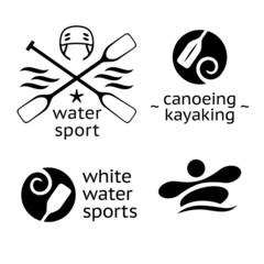 rafting canoeing and kayaking water sports icons