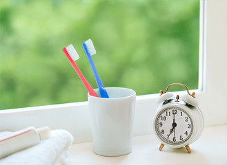 toothbrush  and  alarm clock