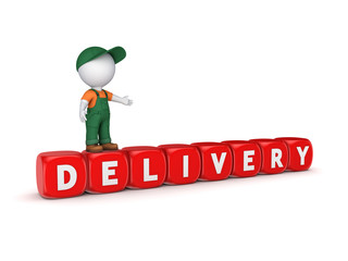 3d small person and word DELIVERY.