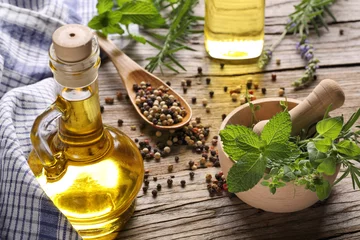 Crédence de cuisine en verre imprimé Aromatique herbs and oil