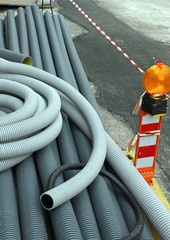 signal light and plastic pipes for laying optical fiber