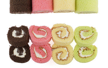 Top view of colorful slice roll cake