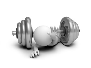 A 3d small people pressed down barbell