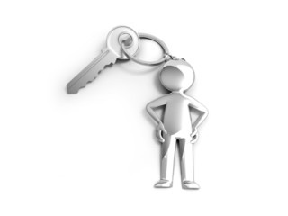 A key with a small people Isolated on white background