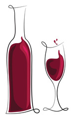 Red wine bottle and glass - 65239134