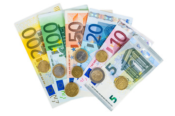 Set of euro banknotes and coins - Powered by Adobe