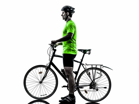 man bicycling  mountain bike standing silhouette