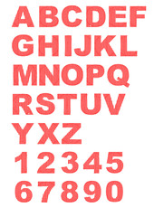 Decorative alphabet with letters composed of red dots