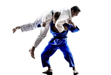 Tableaux ronds sur plexiglas Anti-reflet Arts martiaux judokas fighters fighting men silhouette
