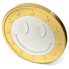 Ein Euro Münze mit fröhlichem Smiley