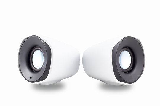 Pair of isolated white speakers