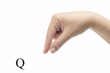 Hand sign language alphabet isolated on white