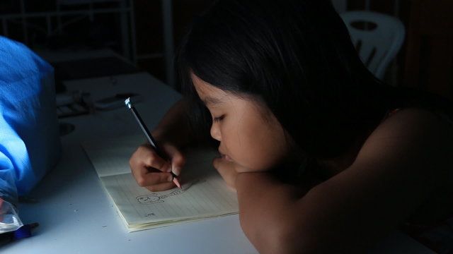 Children drawing cartoon on night time