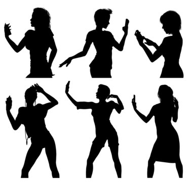 Girl silhouettes taking selfie with smart phone