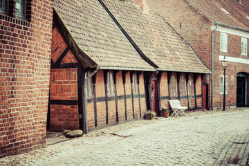 Street with old houses from royal town Ribe in Denmark