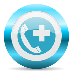 emergency call blue glossy icon