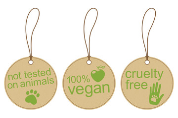 Set of carton tags for vegan, cruelty free and ethical products