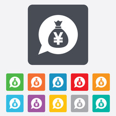 Money bag sign icon. Yen JPY currency.