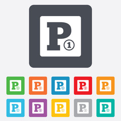 Paid parking sign icon. Car parking symbol.